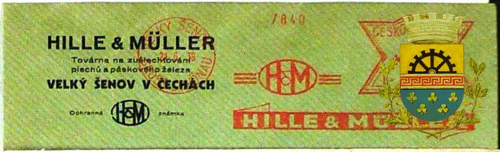Hille a Müller firemní obálka s poštovním razítkem ze dne 21.6.1938